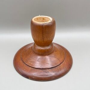 Vtg Cherry Wood Candlestick Holder Signed Woodcraftery Heirloom Turned 3"